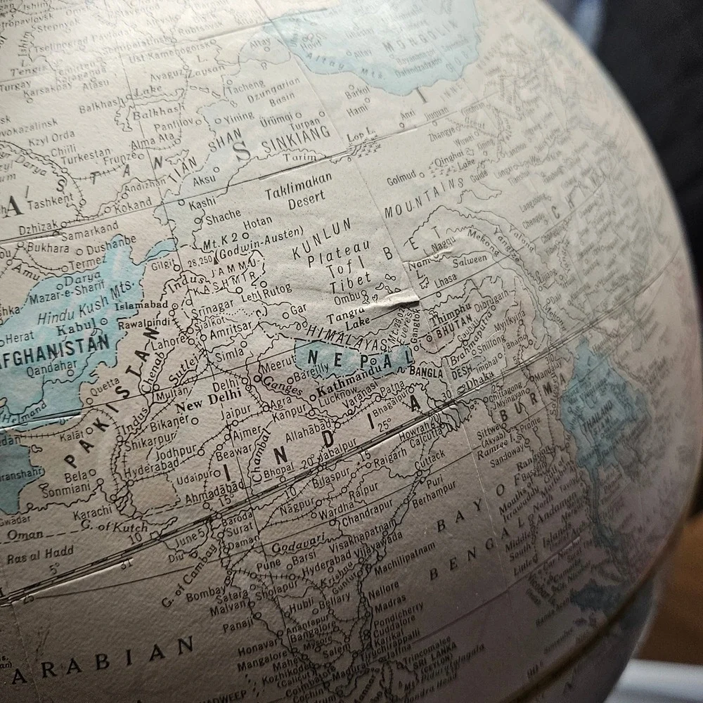 Crams Imperial World Globe Vintage Cream Map Wood Base Brass Meridian USA - Picture 6 of 8